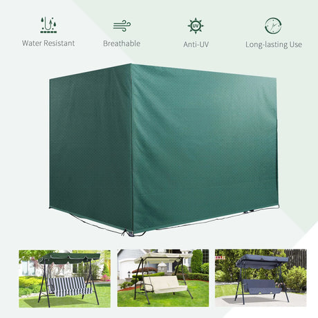 Outsunny Patio 3 Seater Swing Chair Bench Cover Outdoor Garden Furniture Rain Protection Cover Protector Waterproof Anti-UV, 215L x 155W x 150Hcm, Dark Green