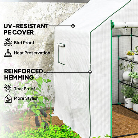 Outsunny 143 x 140cm Walk-In Greenhouse, with Accessories - White