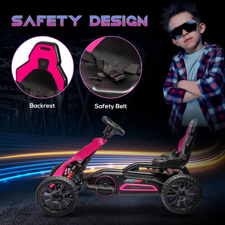 HOMCOM 12V Electric Go-Kart for Kids, Ride-On Racing Go-Kart, with Forward and Reversing Functions, for Ages 3-8 Years - Pink