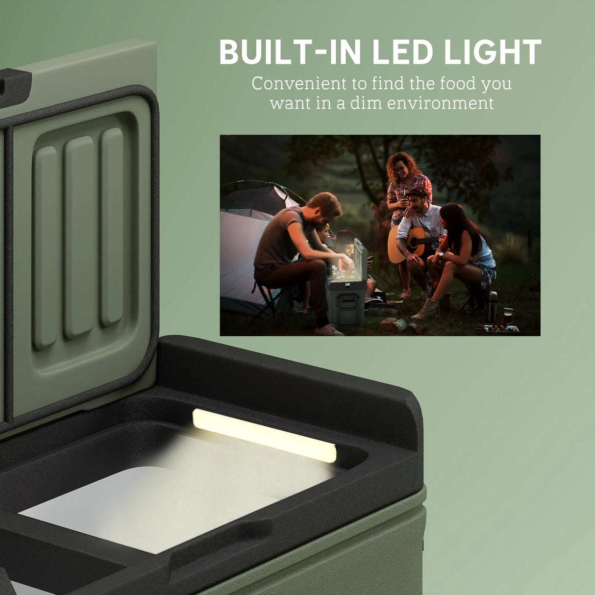 Outsunny 33L Car Fridge Freezer Dual Zone, Portable Camping Fridge 12V/24V DC & 100-240V AC, Electric Cool Box -20-20 with Wheels and LED Light, for Travel, RV, Road Trip, Picnic [Energy Class E]