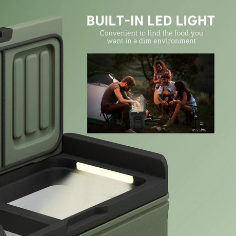Outsunny 33L Car Fridge Freezer Dual Zone, Portable Camping Fridge 12V/24V DC & 100-240V AC, Electric Cool Box -20-20 with Wheels and LED Light, for Travel, RV, Road Trip, Picnic [Energy Class E]