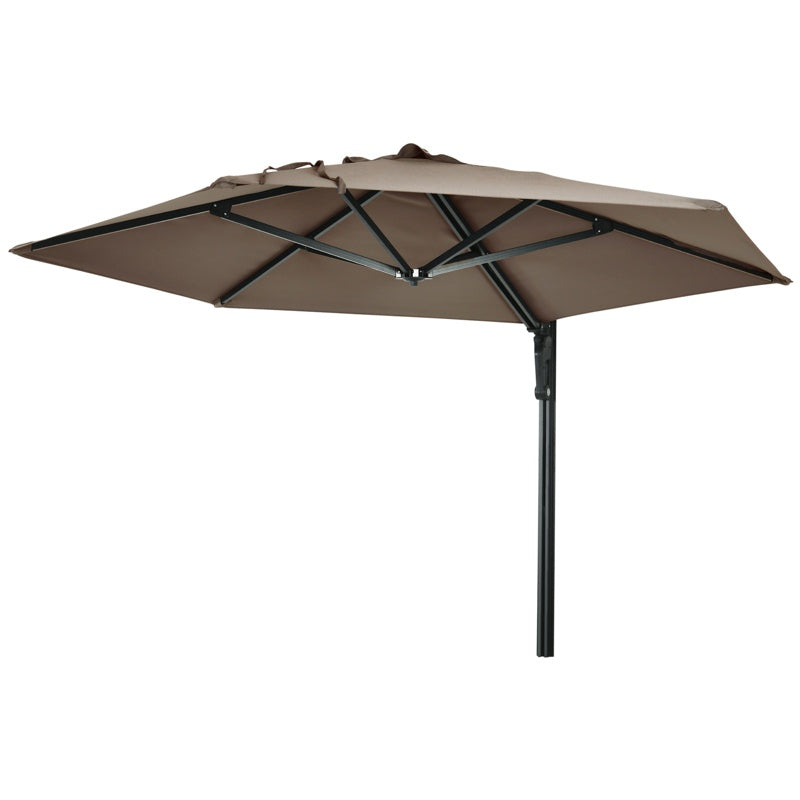 Outsunny 2.5m Wall Mounted Parasol, Hand to Push Outdoor Patio Umbrella with 180 Degree Rotatable Canopy for Porch, Deck, Garden, 250 cm, Khaki