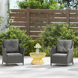 Outsunny Rattan Garden Chairs Set of 2, Outdoor Rattan Chairs with Cushions, Armrests and High Back, PE Wicker Garden Armchair with Steel Frame for Balcony, Porch, Dark Grey