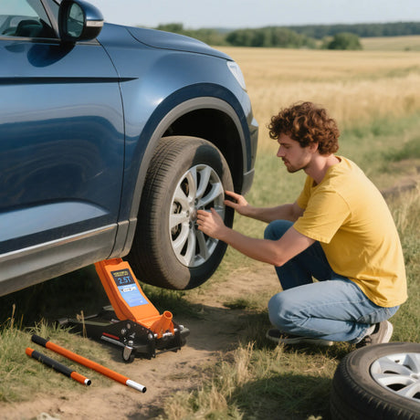 HOMCOM 2.5 Ton Hydraulic Low-Profile Floor Jack, with 7.5-47cm Lifting Range, Wheels, Orange