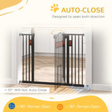 PawHut Pet Gate Safety Gate, with Cat Flap, Auto Close, for Staircases, Doorways, Hallways, 74-105cm Wide - Black