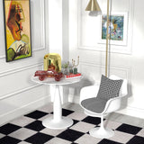 HOMCOM Small 2-Person Dining Table, Elegant Design Table with Steel Base and Non-slip Foot Pad, White and Grey