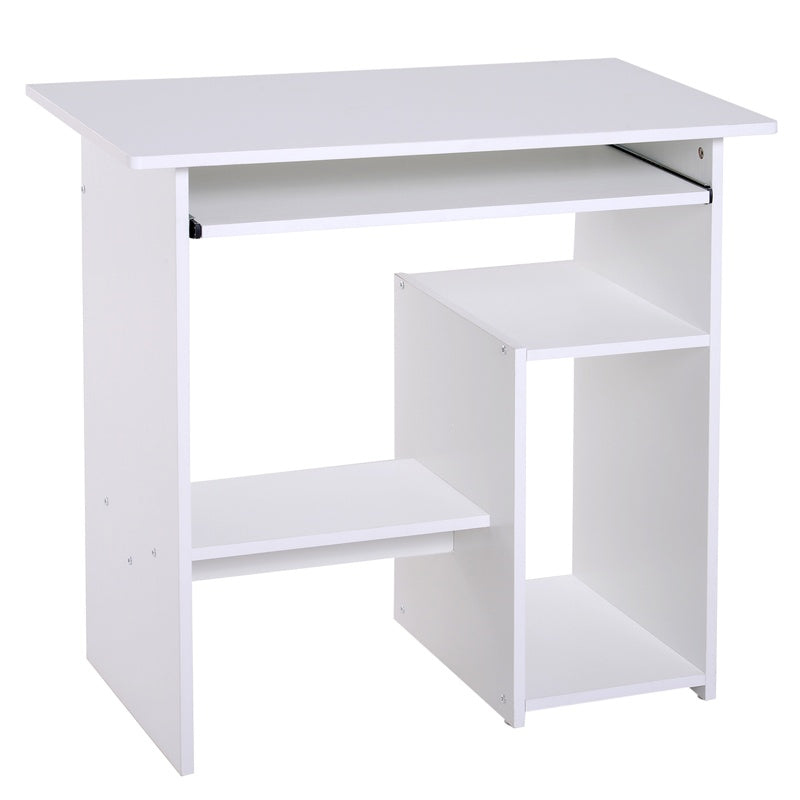 HOMCOM Compact Small Computer Table Wooden Desk Keyboard Tray Storage Shelf Modern Corner Table Home Office White