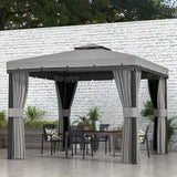 Outsunny 3 x 3(m) Patio Gazebo Canopy Garden Pavilion Tent Shelter Marquee with 2 Tier Roof, Netting and Curtains, Light Grey