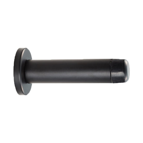 WALL MOUNTED CYLINDER DOORSTOP WITH ROSE - MATT BLACK - 70MM - EACH