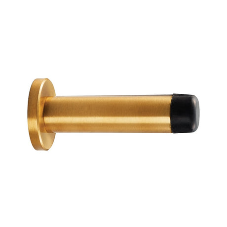 WALL MOUNTED CYLINDER DOORSTOP WITH ROSE - SATIN BRASS - 70MM - EACH