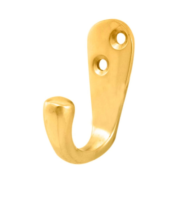 VICTORIAN SINGLE ROBE HOOK - POLISHED BRASS - 45MM - EACH