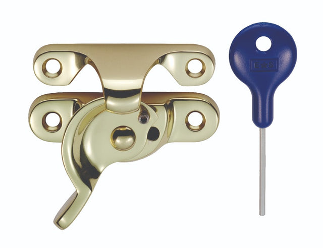 LOCKING SASH FASTENER (FITCH PATTERN) - POLISHED BRASS - 64MMx25MM - EACH