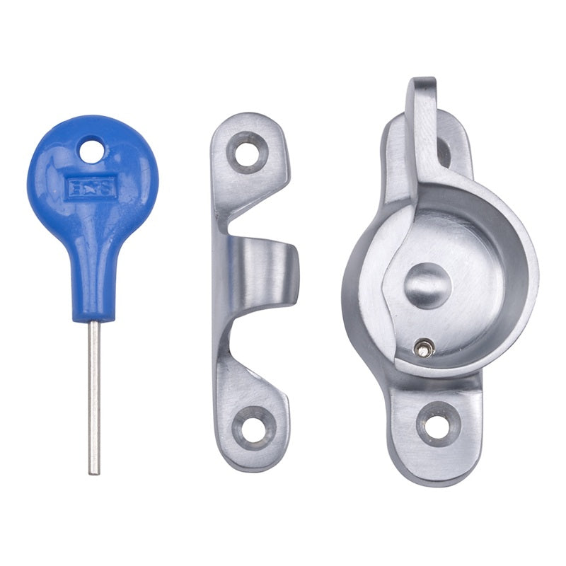 LOCKING SASH FASTENER (FITCH PATTERN) - SATIN CHROME - 64MMx25MM - EACH