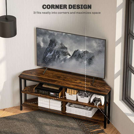 HOMCOM Industrial-Style Corner TV Unit - Black/Brown