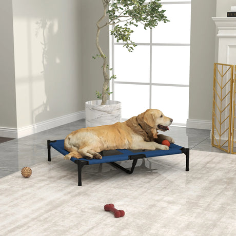 PawHut Raised Dog Bed Cat Elevated Lifted Puppy Pet Elevated Cot Portable Camping Basket  Blue (Large)