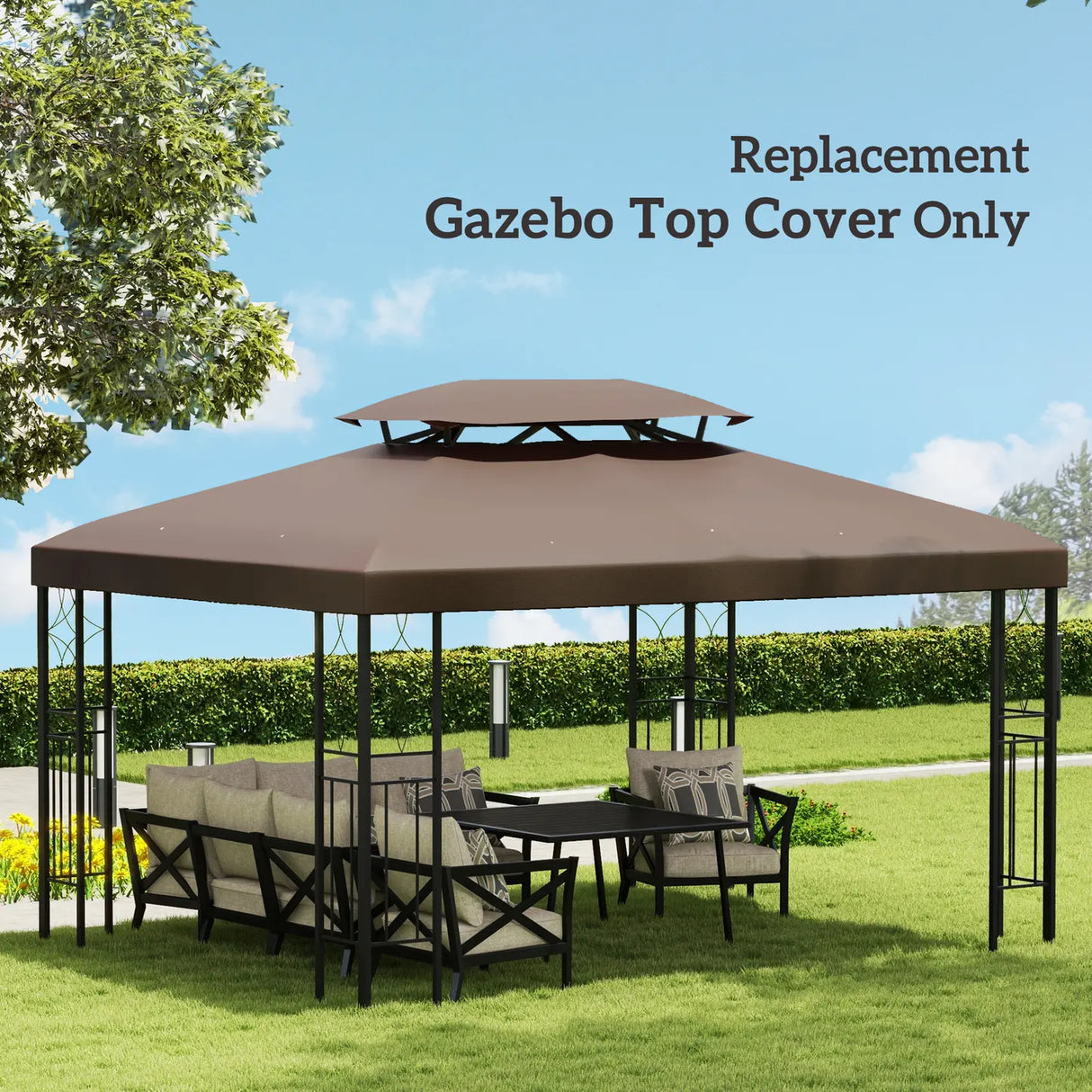 Outsunny 3x4m Gazebo Replacement Roof Canopy 2 Tier Top UV Cover Garden Patio Outdoor Sun Awning Shelters, Brown  (TOP COVER ONLY)