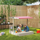 Outsunny Kids Wooden Sandbox w/ Canopy, Kitchen Toys, Seat, Storage, for Ages 3-7 Years