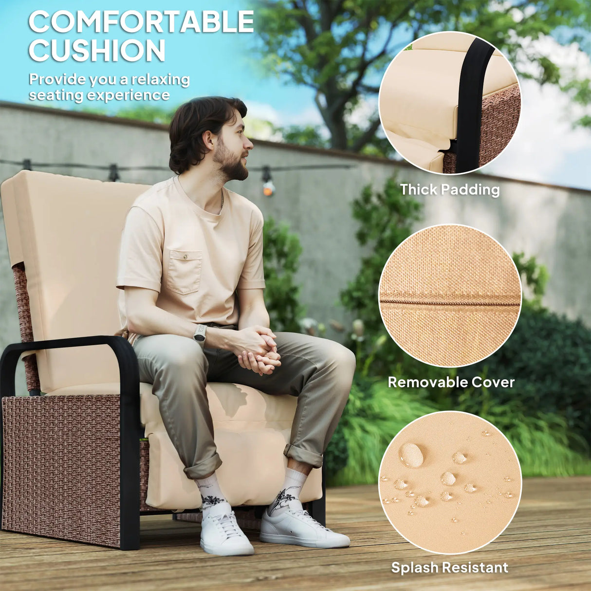 Outsunny 140 Reclining Rattan Armchair - Brown/Khaki