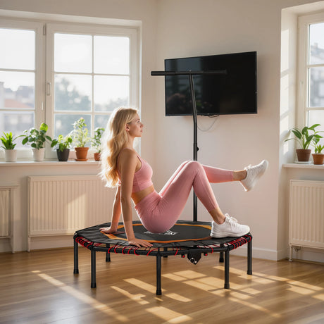 HOMCOM Fitness Trampoline, Bouncer with Adjustable Handle, Max Load 150 kg