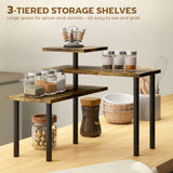 HOMCOM 3-Tier Kitchen Countertop Organiser, Adjustable Spice Rack, Corner Shelf for Kitchen, Coffee Bar, Bathroom, Rustic Brown