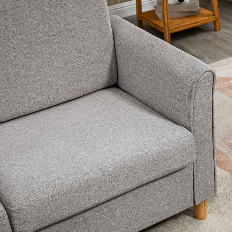 HOMCOM Compact Loveseat Sofa, Modern 2 Seater Sofa for Living Room with Wood Legs and Armrests, Light Grey