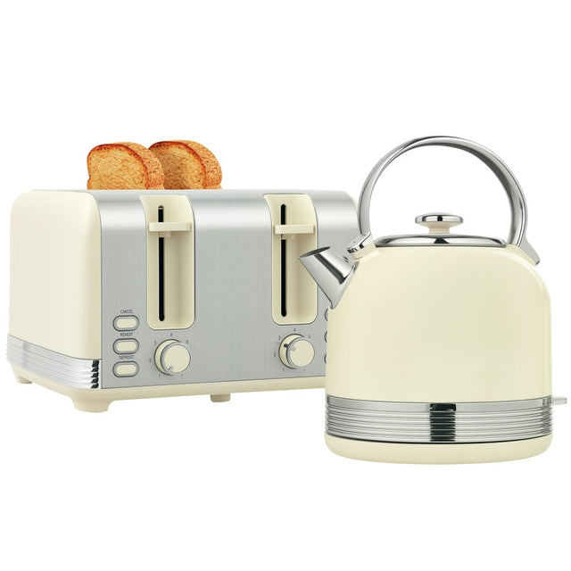 HOMCOM Polished Metal Kettle and Toaster Set - Cream