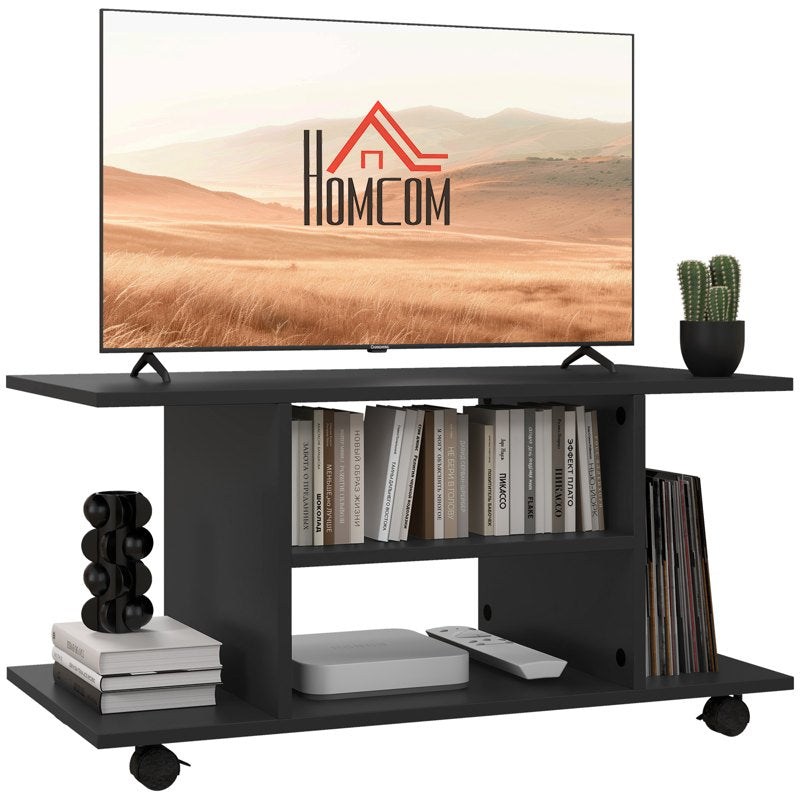 HOMCOM Modern TV Cabinet Stand Storage Shelves Table Mobile Bedroom Furniture Bookshelf Bookcase Black