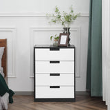 HOMCOM Drawer Chest, 4-Drawer Storage Cabinet Organiser for Bedroom, Living Room, 60cmx40cmx80cm, White and Black