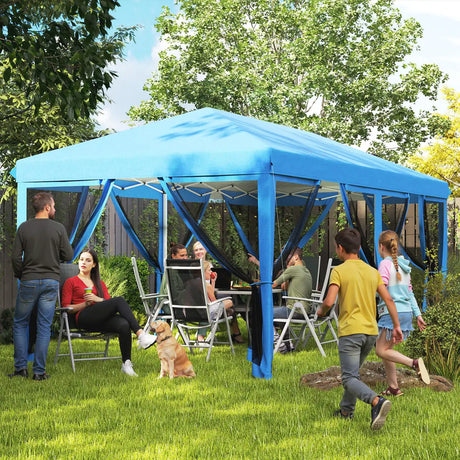 Outsunny 3 x 6m Pop Up Gazebo, Outdoor Canopy Shelter, Marquee Party Wedding Tent with 6 Mesh Walls and Carry Bag, Blue