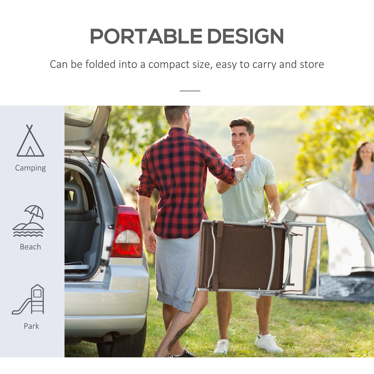 Outsunny Sun Lounger Steel Frame Outdoor Folding Chaise Texteline Lounge Chair Recliner with Headrest & 7 Levels Adjustable Backrest, Brown