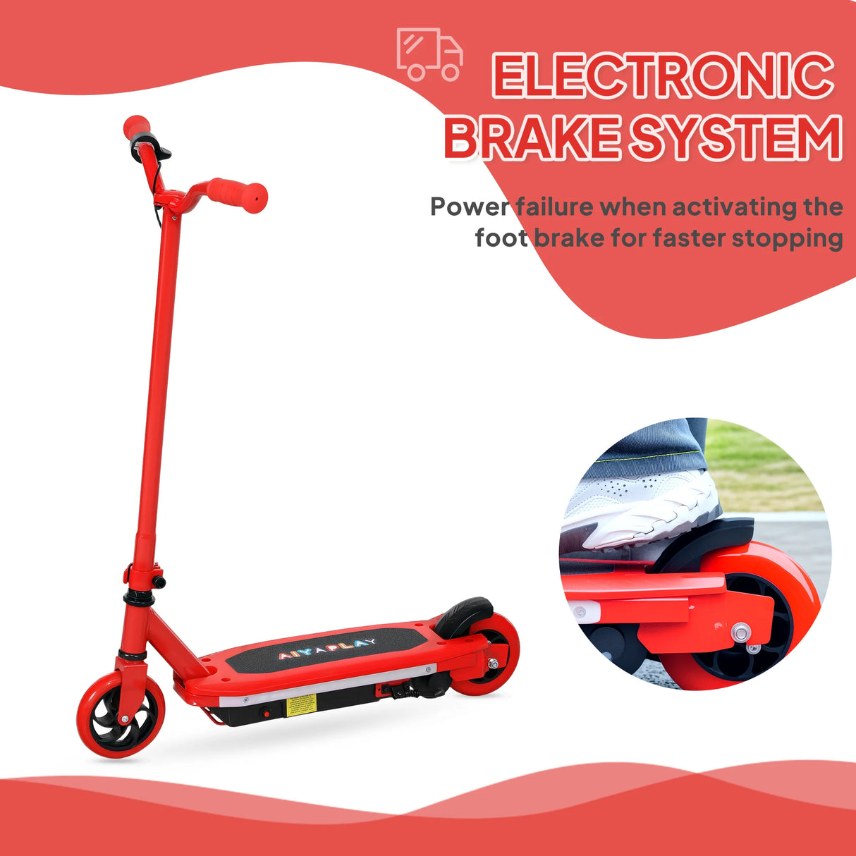 AIYAPLAY Electric Scooter for Kids 6-14 Years, with Colourful Lights, Red