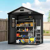 Outsunny 6'x4.5' Garden Storage Shed, Lockable Garden Shed with Double Doors, Window, Vent and Plastic Roof, Dark Grey