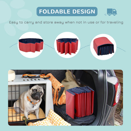 PawHut Dog Paddling Pool, Foldable Dog Pool, Leakproof & Hard Plastic, Portable Pet Bathtub with Non-Slip Base & Drainage Hole, for Indoors, Outdoors, Garden, Patio, 120 x 30 cm, Red