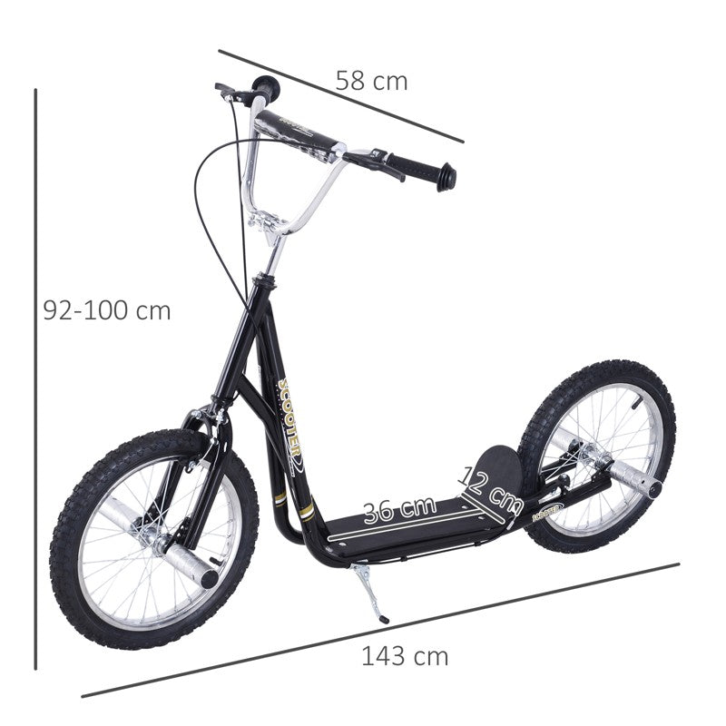 HOMCOM Stunt Scooter, Kids Scooter with Big Wheels, Adjustable Height, Dual Brakes, for Ages 5 Years+, Black