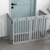 PawHut Wooden Pet Gate Foldable Freestanding Dog Safety Barrier w/ Support Feet, Grey