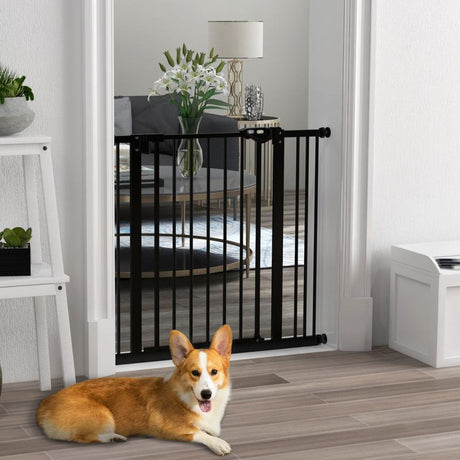 PawHut Metal 74-87cm Wide Adjustable Dog Gate Black