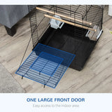 PawHut Steel Bird Cage with Openable Top, Stand, Tray, Handles, Feeding Bowls for Parakeet, Finch - Black