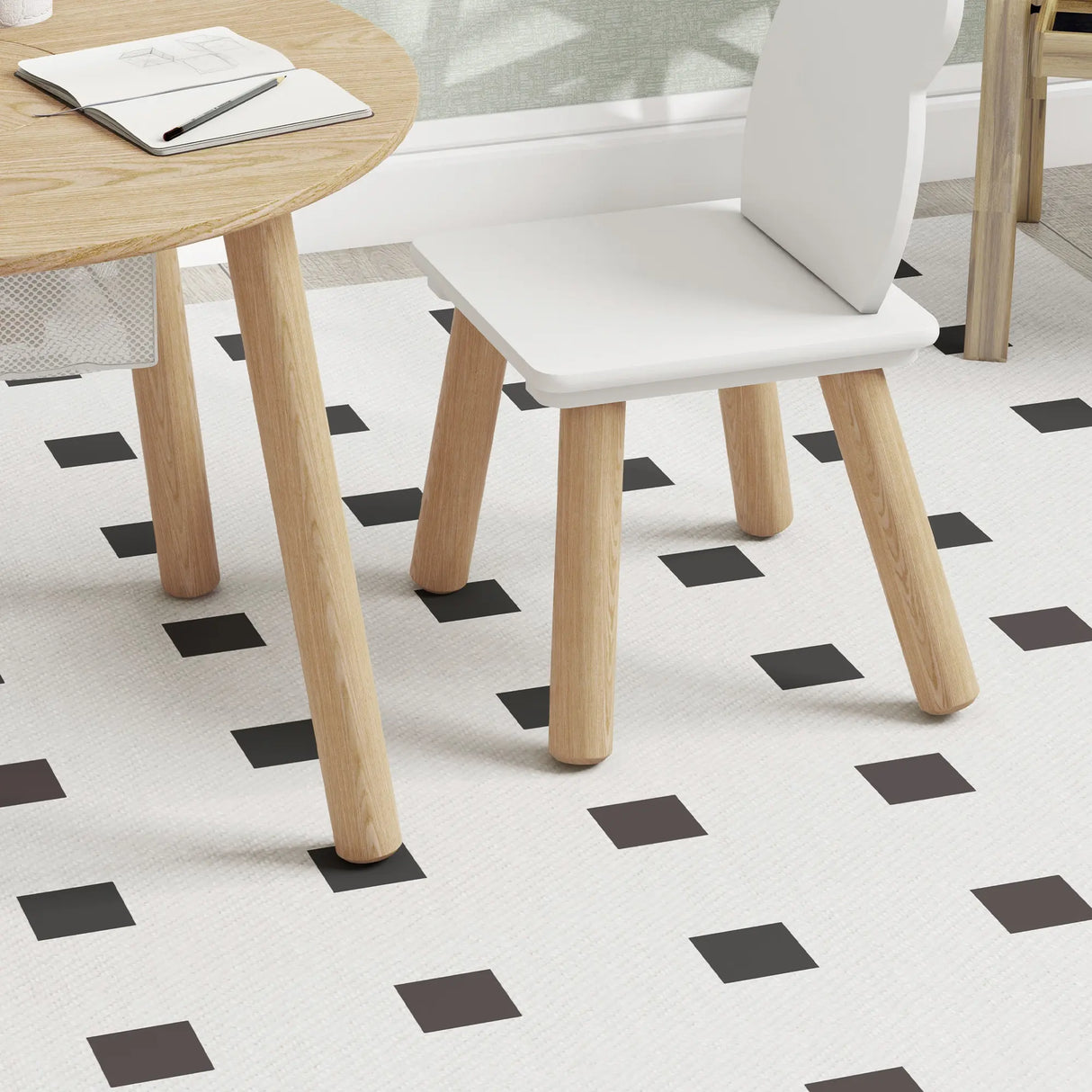 AIYAPLAY 3-Piece Kids Activity Table Set with Centre Mesh Bag, Bear-Shaped Backrest, for Arts and Crafts, Reading, Dining