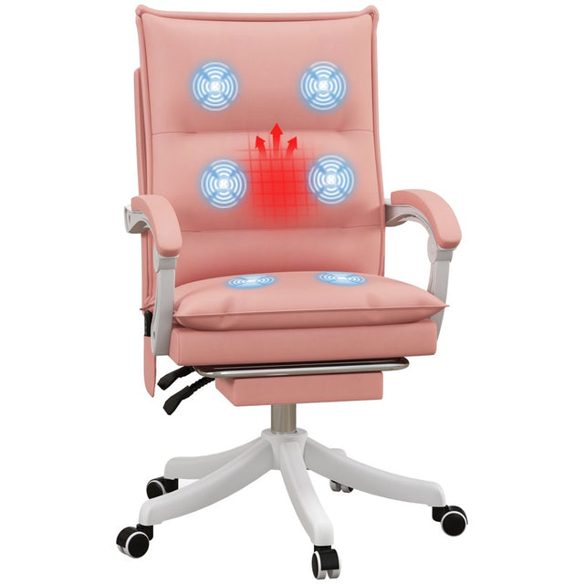 Vinsetto Vibration Massage Office Chair with Heat, Ergonomic Computer Desk Chairs, Faux Leather Desk Chair with Footrest, Armrest and Reclining Backrest, Pink