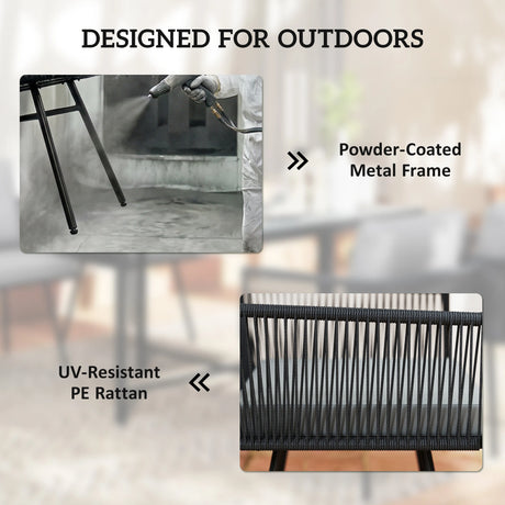 Outsunny 5 Piece Garden Furniture Set, Garden Dining Set with Wood-Plastic Table and 4 Armchairs, Light Grey