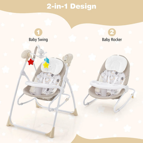 Portable 2-in-1 Baby Swing with 3 Swing Speed and 3 Timer Settings-Beige