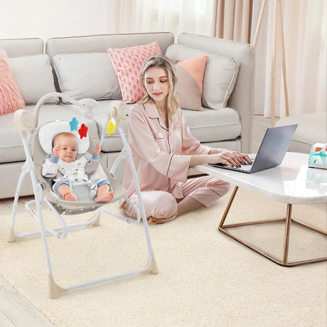 Portable 2-in-1 Baby Swing with 3 Swing Speed and 3 Timer Settings-Beige