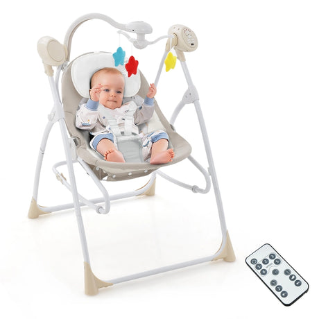 Portable 2-in-1 Baby Swing with 3 Swing Speed and 3 Timer Settings-Beige