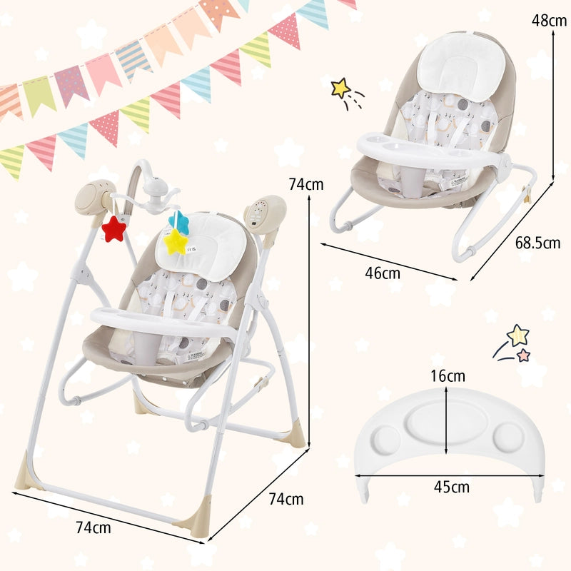 Portable 2-in-1 Baby Swing with 3 Swing Speed and 3 Timer Settings-Beige