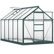 Outsunny 6 x 10ft Polycarbonate Greenhouse, Large Walk-In Green House with Slide Door and Window, Garden Plants Grow House with Aluminium Frame and Foundation, Dark Green