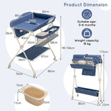 Foldable Diaper Changing Station, Height Adjustable Changing Table with Lockable Wheels-Blue