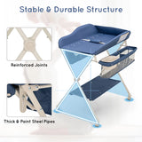 Foldable Diaper Changing Station, Height Adjustable Changing Table with Lockable Wheels-Blue