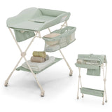 Baby Diaper Changing Table with Water Basin Wheel-Green