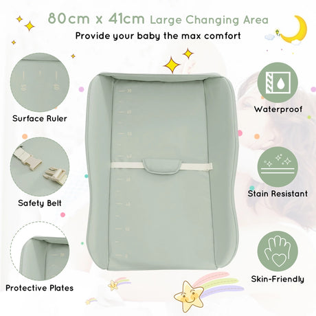 Baby Diaper Changing Table with Water Basin Wheel-Green