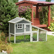 PawHut Two-Tier Rabbit Hutch, with Sunlight Panel Roof, Slide-Out Tray - Grey